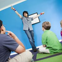 Teacher with students